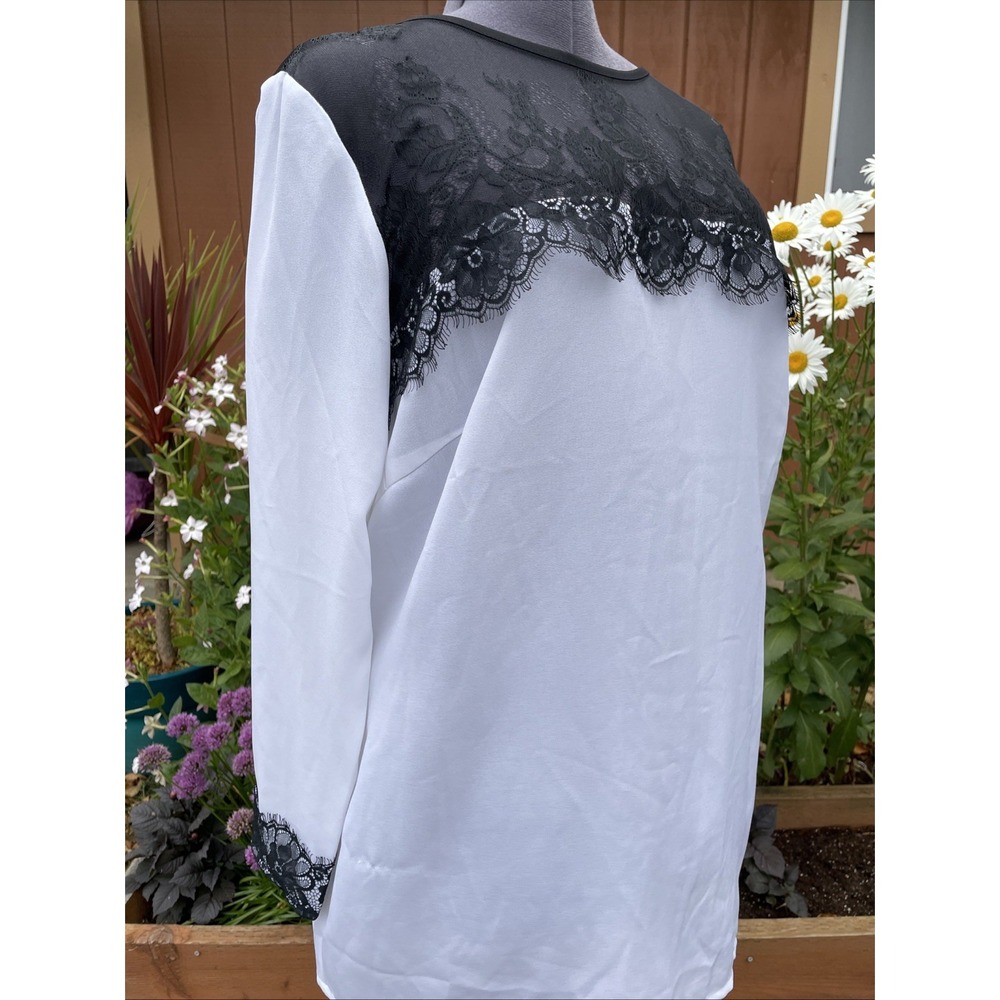 Venus White Button Back Blouse Size 14 Black Lace Yoke Whimsigoth Goth Tunic Top